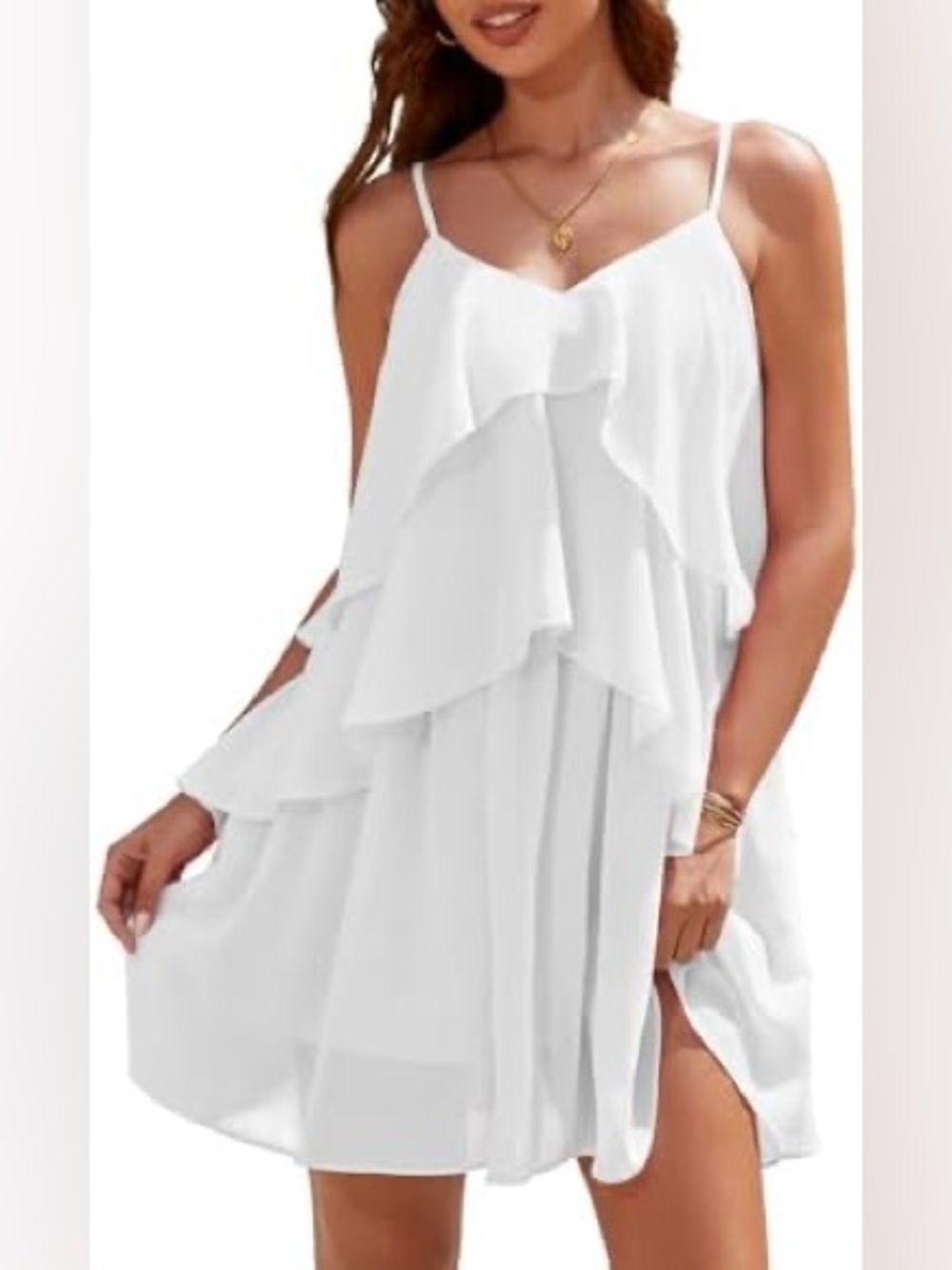 NWOT Size Large - White Layered Ruffle Summer Dress